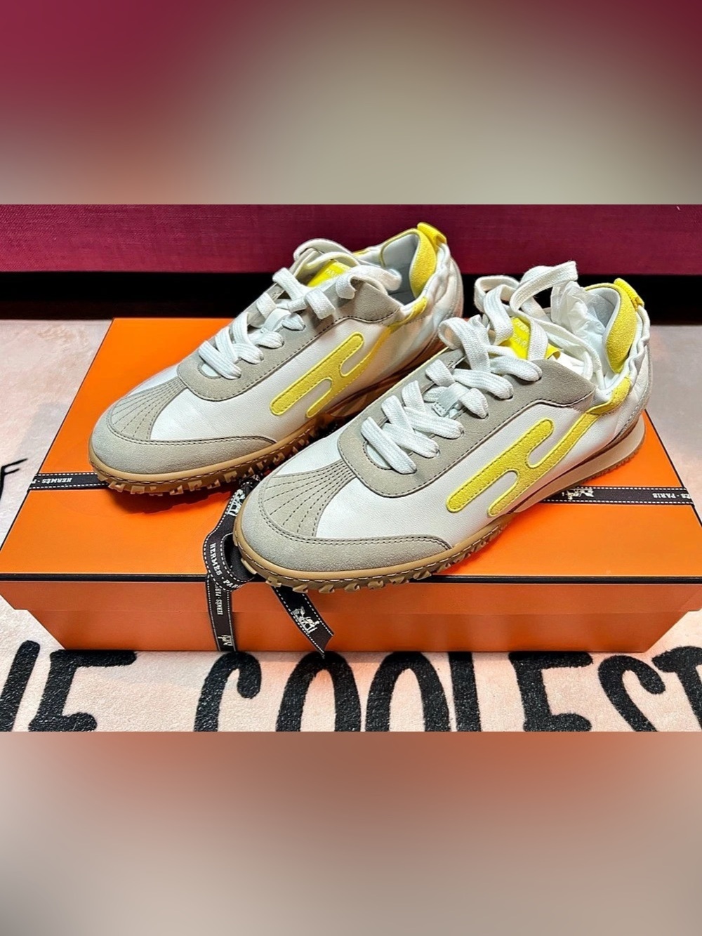 Authentic Hermès Bouncing Sneaker White & Yellow Sneakers *Brand New*